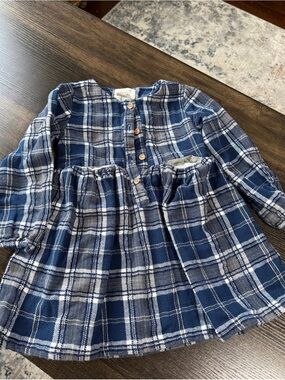 Vignette Navy Plaid Button-Front Kids Casual Dress